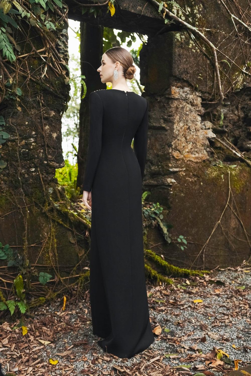 Long Sleeve Crystal Embellished Chest Dress